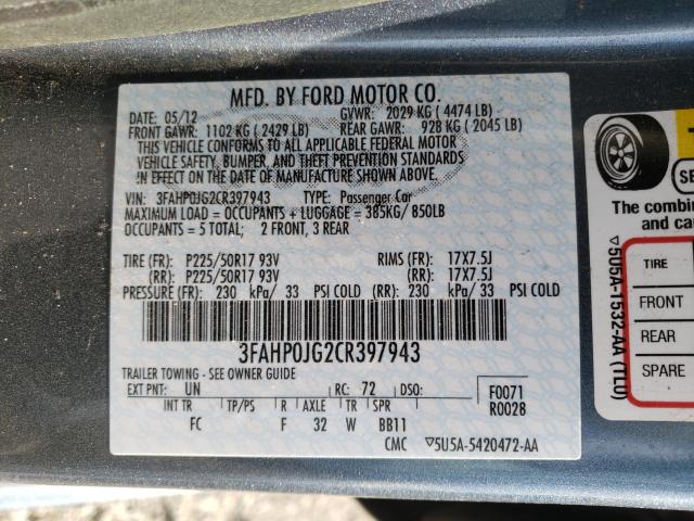 Photo 9 VIN: 3FAHP0JG2CR397943 - FORD FUSION SEL 