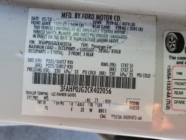 Photo 9 VIN: 3FAHP0JG2CR402056 - FORD FUSION SEL 