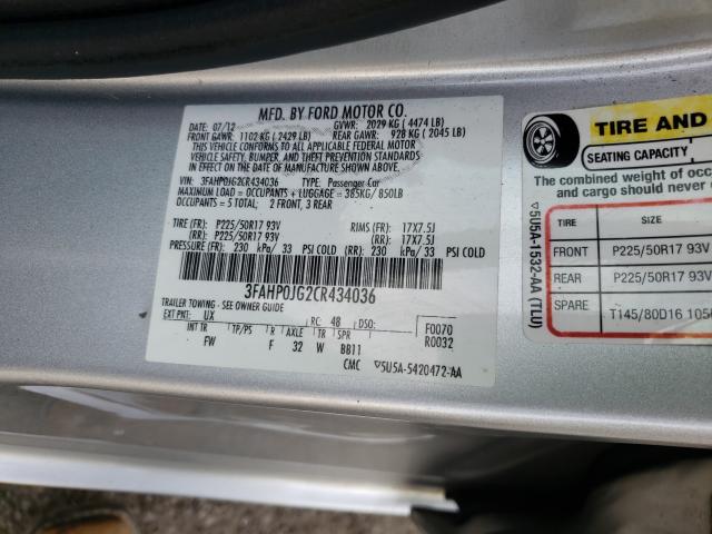 Photo 9 VIN: 3FAHP0JG2CR434036 - FORD FUSION SEL 