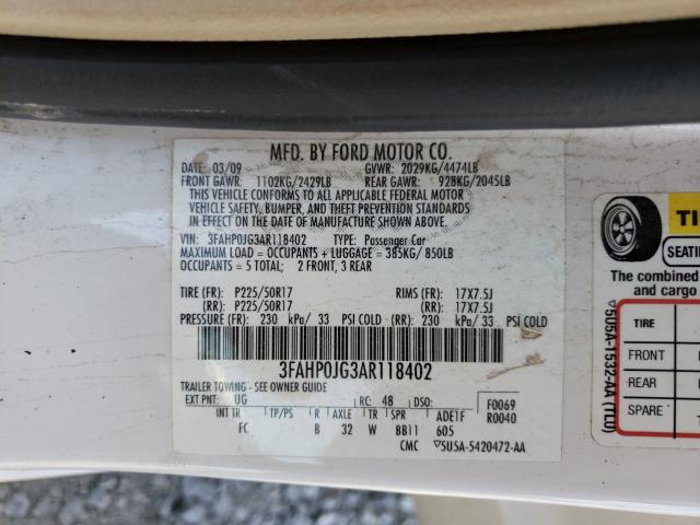 Photo 9 VIN: 3FAHP0JG3AR118402 - FORD FUSION SEL 