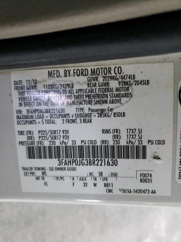 Photo 9 VIN: 3FAHP0JG3BR221630 - FORD FUSION SEL 