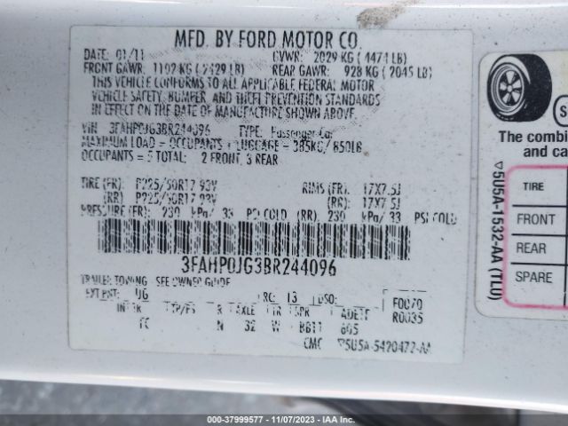 Photo 8 VIN: 3FAHP0JG3BR244096 - FORD FUSION 