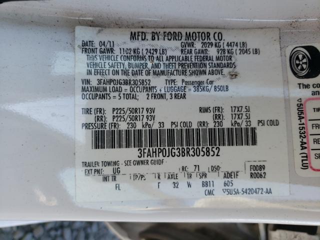 Photo 9 VIN: 3FAHP0JG3BR305852 - FORD FUSION SEL 