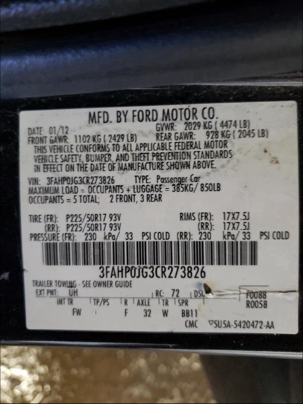 Photo 9 VIN: 3FAHP0JG3CR273826 - FORD FUSION SEL 