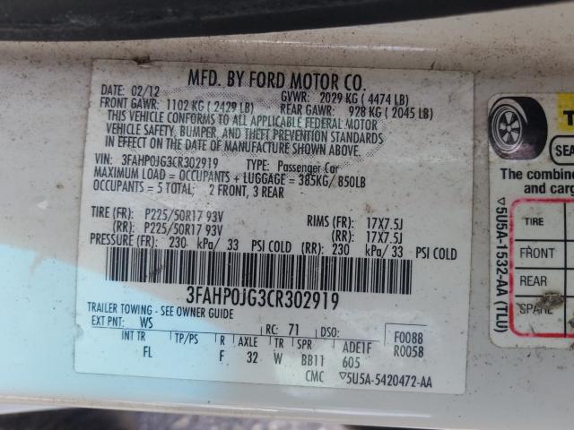 Photo 9 VIN: 3FAHP0JG3CR302919 - FORD FUSION SEL 