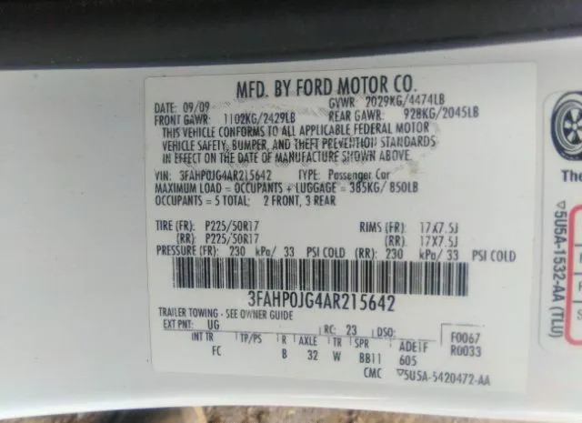 Photo 8 VIN: 3FAHP0JG4AR215642 - FORD FUSION 