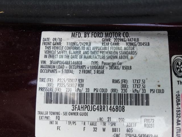 Photo 9 VIN: 3FAHP0JG4BR146808 - FORD FUSION SEL 