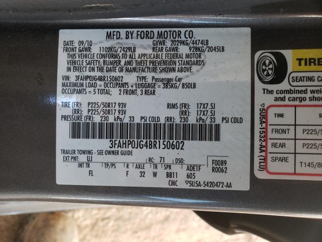 Photo 9 VIN: 3FAHP0JG4BR150602 - FORD FUSION SEL 