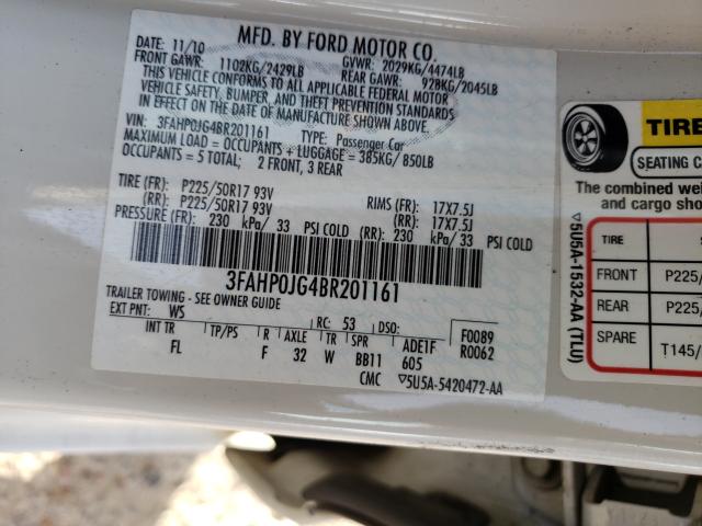 Photo 9 VIN: 3FAHP0JG4BR201161 - FORD FUSION SEL 