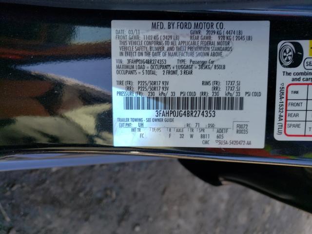 Photo 9 VIN: 3FAHP0JG4BR274353 - FORD FUSION SEL 