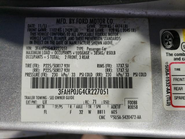 Photo 9 VIN: 3FAHP0JG4CR227051 - FORD FUSION SEL 