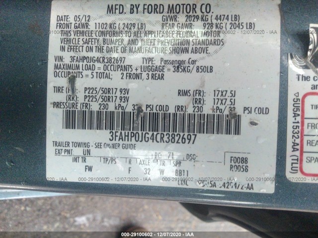 Photo 8 VIN: 3FAHP0JG4CR382697 - FORD FUSION 