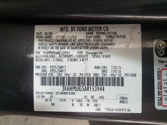 Photo 9 VIN: 3FAHP0JG5AR153944 - FORD FUSION SEL 