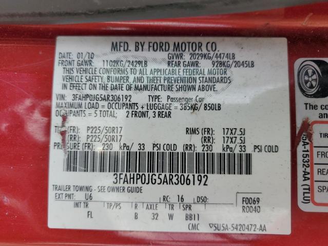 Photo 11 VIN: 3FAHP0JG5AR306192 - FORD FUSION SEL 