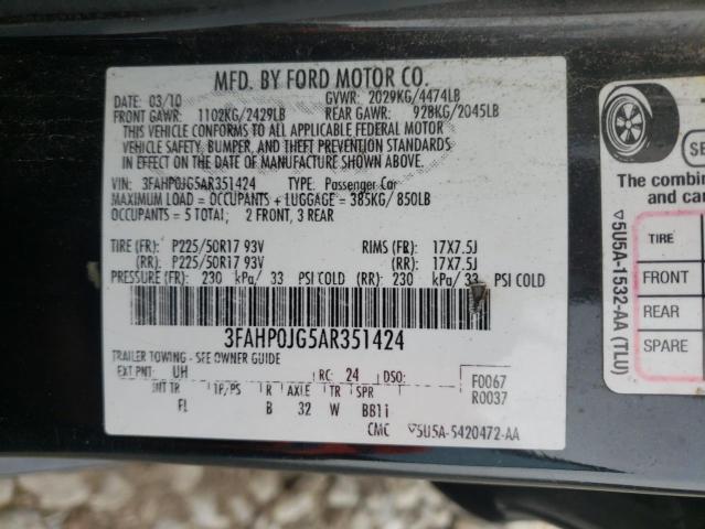 Photo 9 VIN: 3FAHP0JG5AR351424 - FORD FUSION SEL 