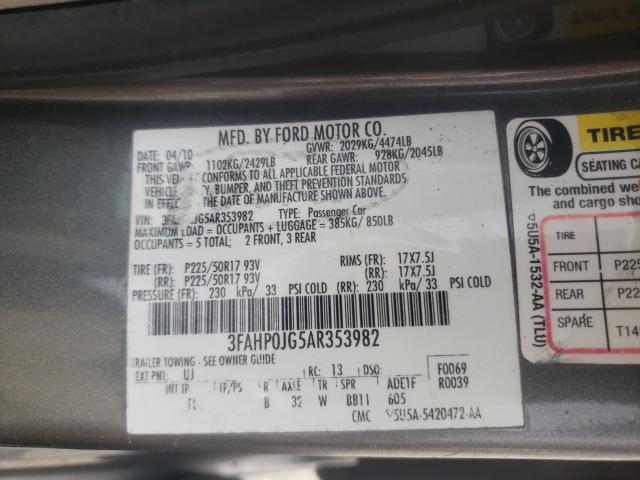 Photo 9 VIN: 3FAHP0JG5AR353982 - FORD FUSION SEL 