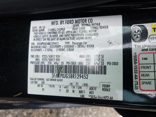 Photo 9 VIN: 3FAHP0JG5BR129452 - FORD FUSION SEL 