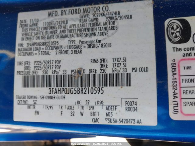 Photo 8 VIN: 3FAHP0JG5BR210595 - FORD FUSION 