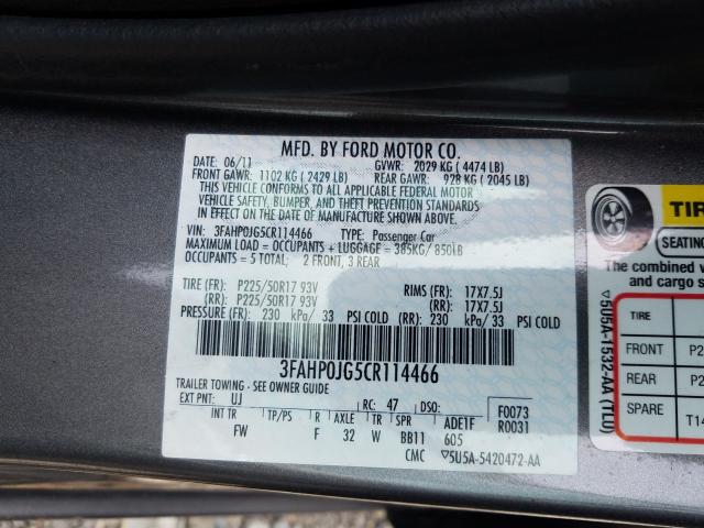 Photo 9 VIN: 3FAHP0JG5CR114466 - FORD FUSION SEL 