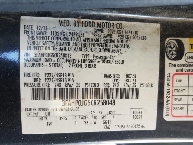 Photo 9 VIN: 3FAHP0JG5CR258048 - FORD FUSION SEL 