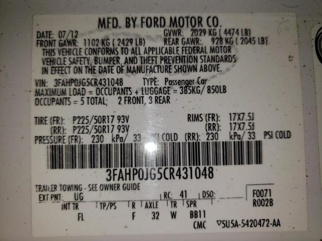 Photo 9 VIN: 3FAHP0JG5CR431048 - FORD FUSION SEL 