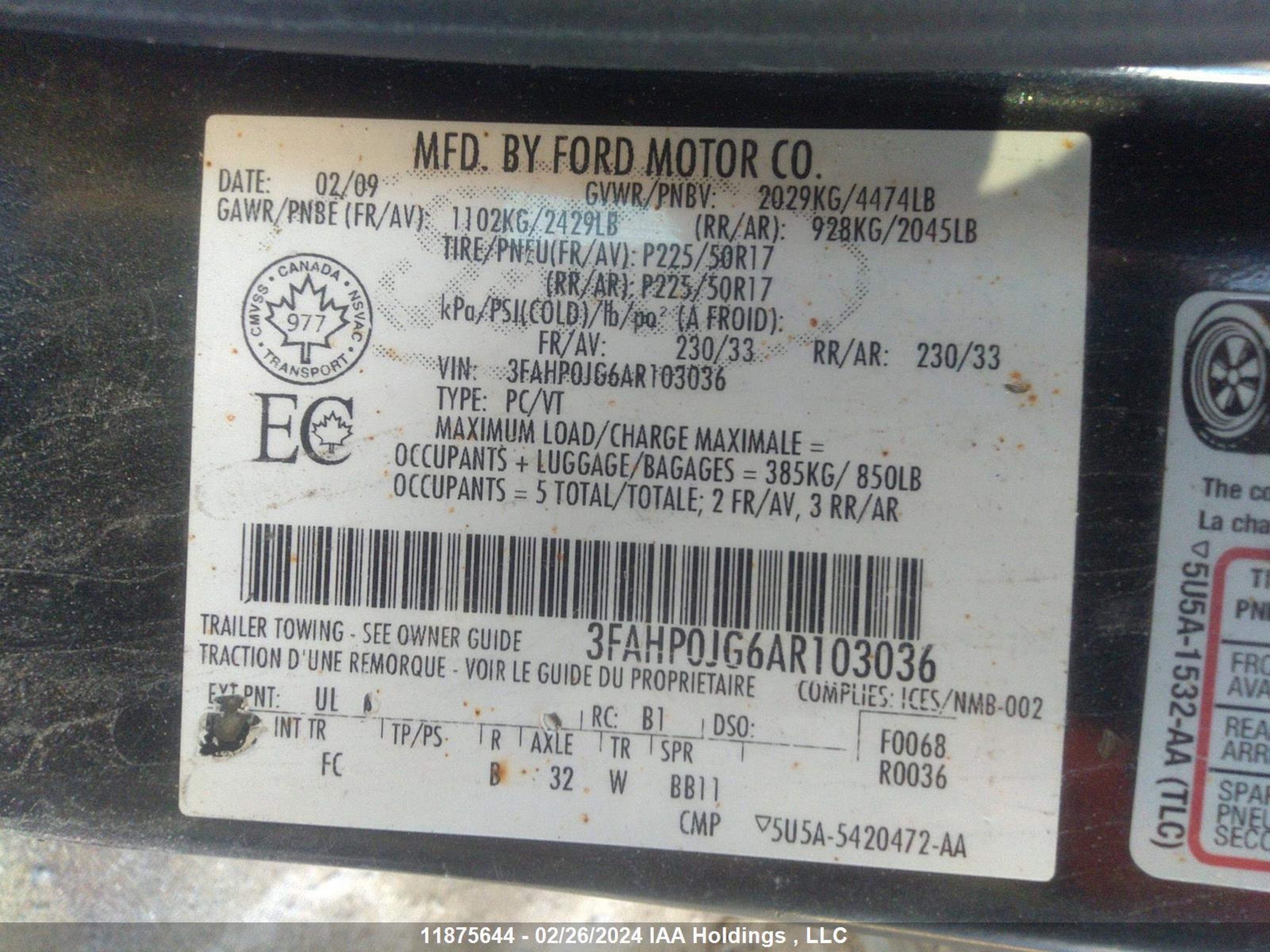 Photo 8 VIN: 3FAHP0JG6AR103036 - FORD FUSION 