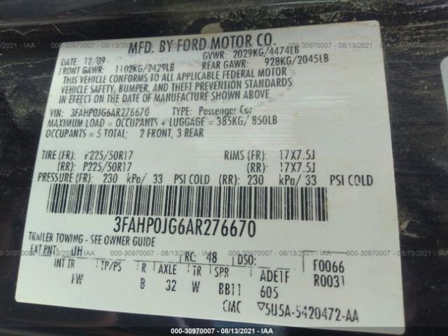 Photo 8 VIN: 3FAHP0JG6AR276670 - FORD FUSION 