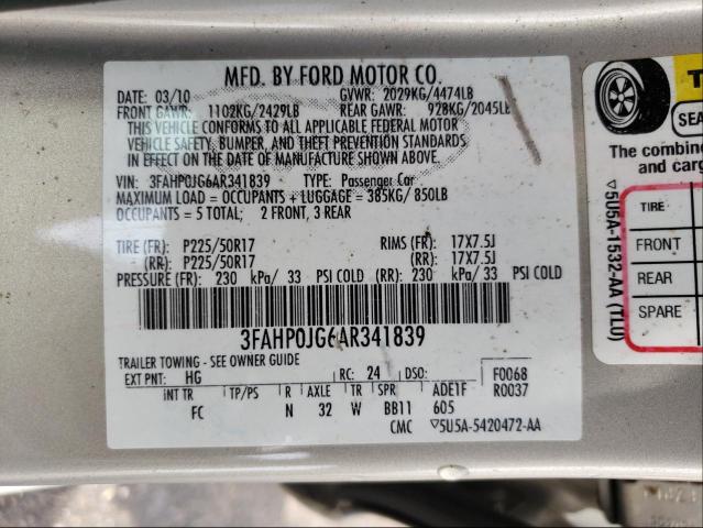 Photo 9 VIN: 3FAHP0JG6AR341839 - FORD FUSION SEL 