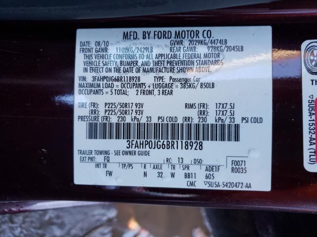 Photo 9 VIN: 3FAHP0JG6BR118928 - FORD FUSION SEL 