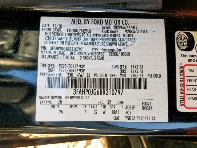 Photo 9 VIN: 3FAHP0JG6BR210797 - FORD FUSION SEL 