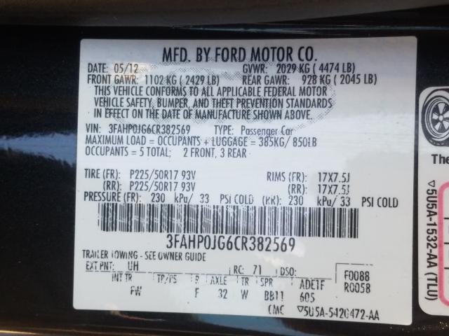 Photo 9 VIN: 3FAHP0JG6CR382569 - FORD FUSION SEL 