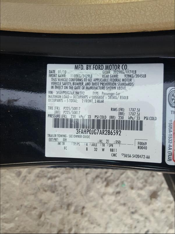 Photo 9 VIN: 3FAHP0JG7AR286592 - FORD FUSION SEL 