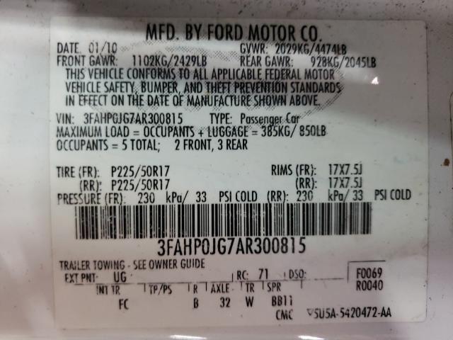 Photo 9 VIN: 3FAHP0JG7AR300815 - FORD FUSION SEL 