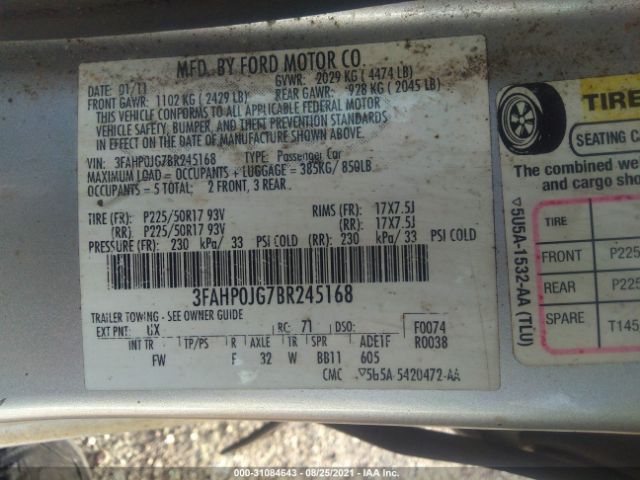 Photo 8 VIN: 3FAHP0JG7BR245168 - FORD FUSION 