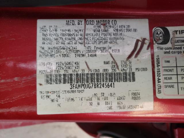 Photo 9 VIN: 3FAHP0JG7BR245641 - FORD FUSION SEL 