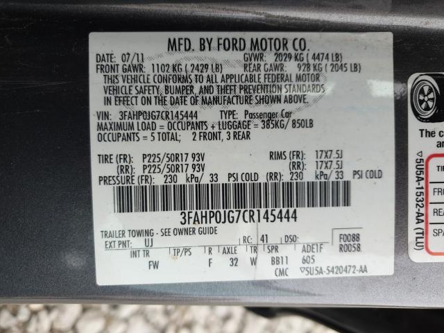 Photo 9 VIN: 3FAHP0JG7CR145444 - FORD FUSION SEL 