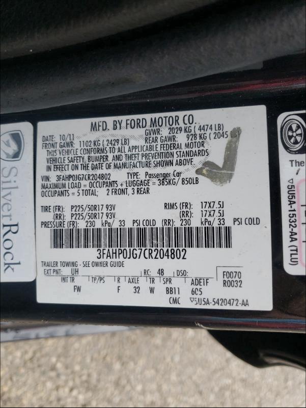 Photo 9 VIN: 3FAHP0JG7CR204802 - FORD FUSION SEL 