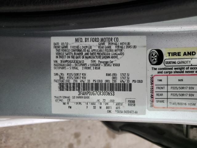 Photo 9 VIN: 3FAHP0JG7CR303653 - FORD FUSION SEL 