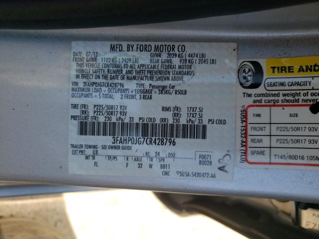 Photo 9 VIN: 3FAHP0JG7CR428796 - FORD FUSION SEL 