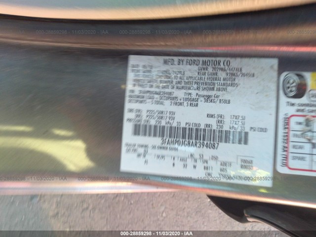 Photo 8 VIN: 3FAHP0JG8AR394087 - FORD FUSION 