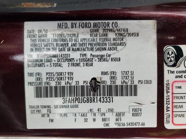 Photo 9 VIN: 3FAHP0JG8BR143331 - FORD FUSION SEL 