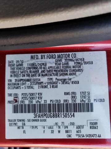 Photo 9 VIN: 3FAHP0JG8BR150554 - FORD FUSION SEL 