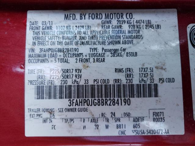 Photo 12 VIN: 3FAHP0JG8BR284190 - FORD FUSION 