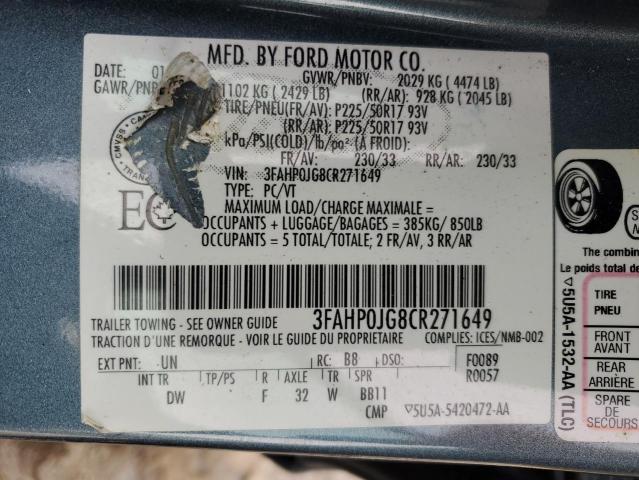 Photo 12 VIN: 3FAHP0JG8CR271649 - FORD FUSION SEL 