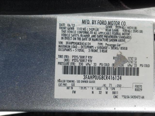 Photo 9 VIN: 3FAHP0JG8CR416124 - FORD FUSION SEL 