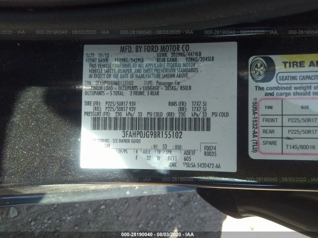 Photo 8 VIN: 3FAHP0JG9BR155102 - FORD FUSION 