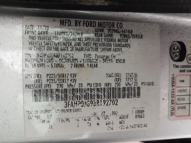 Photo 9 VIN: 3FAHP0JG9BR192702 - FORD FUSION SEL 