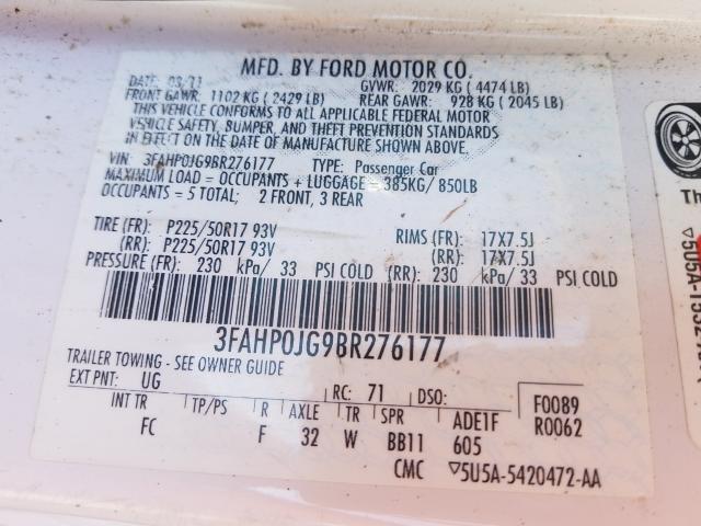 Photo 9 VIN: 3FAHP0JG9BR276177 - FORD FUSION SEL 