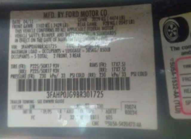 Photo 8 VIN: 3FAHP0JG9BR301725 - FORD FUSION 