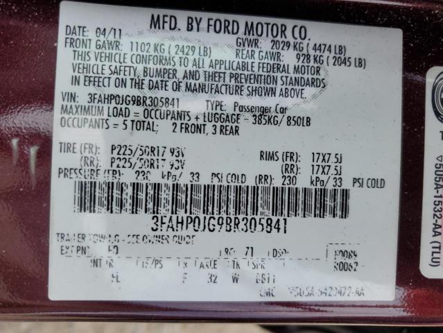 Photo 11 VIN: 3FAHP0JG9BR305841 - FORD FUSION 